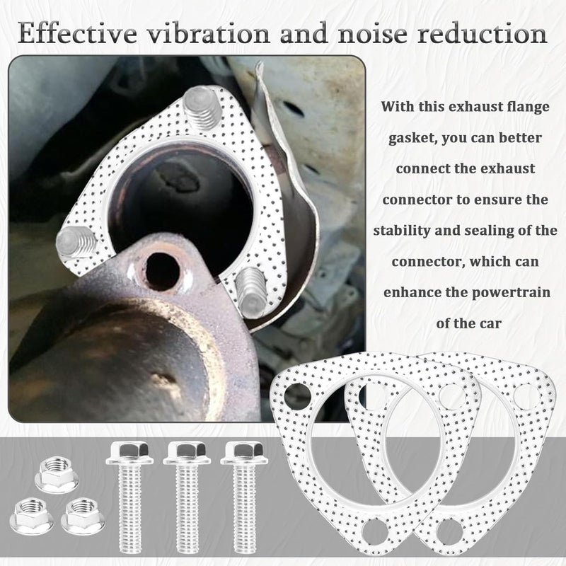 vvag 2PCS Exhaust Gasket Set 2.5" Triangular 3 Holes Exhaust Flange Gasket with 3PCS Exhaust Bolts, Universal Exhaust Manifold Gasket Car Accessories for Most Cars,Trucks,SUVs(2.5 Inches) - Image 4